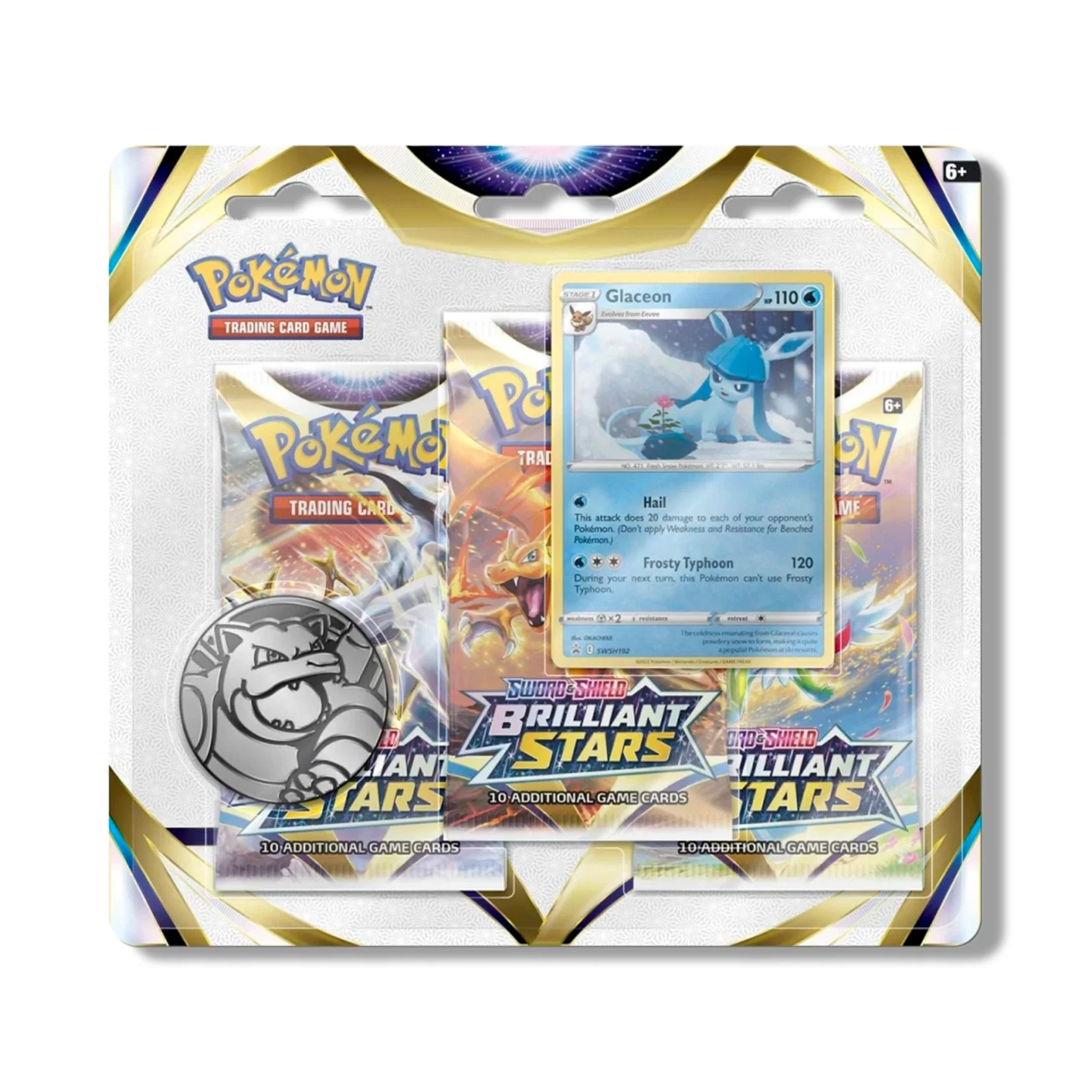 Pokemon TCG: Brilliant Stars 3 Booster Packs - Glaceon Promo